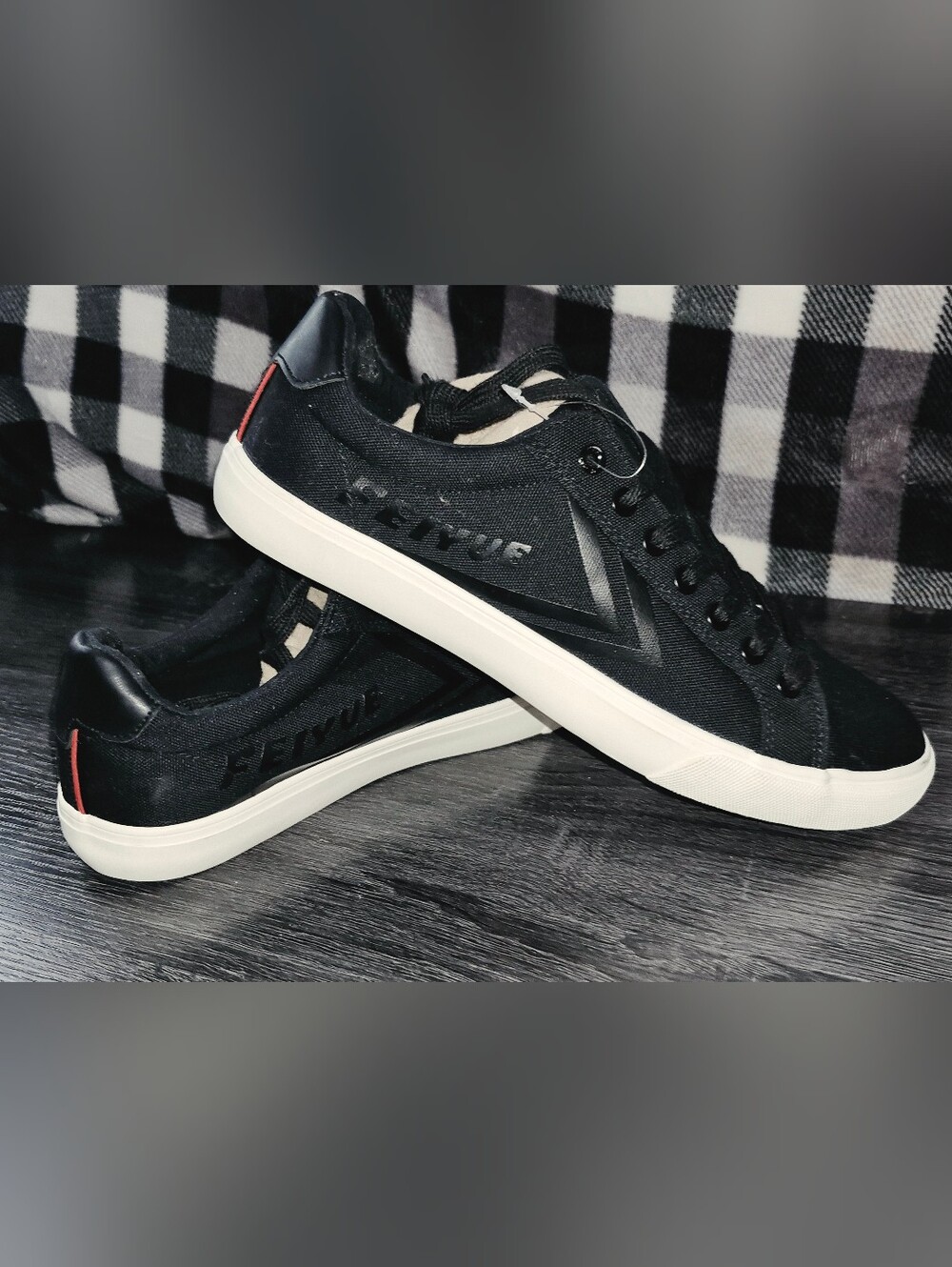 Feiyue Black Canvas Low-Top Sneakers with White Sole and Red Heel Tab